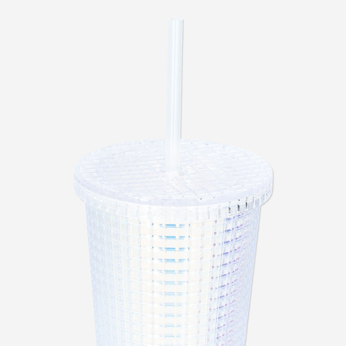 Iridescent cup with lid and straw