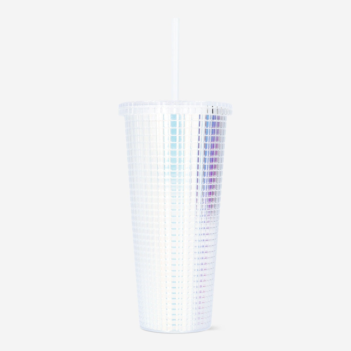 Iridescent cup with lid and straw